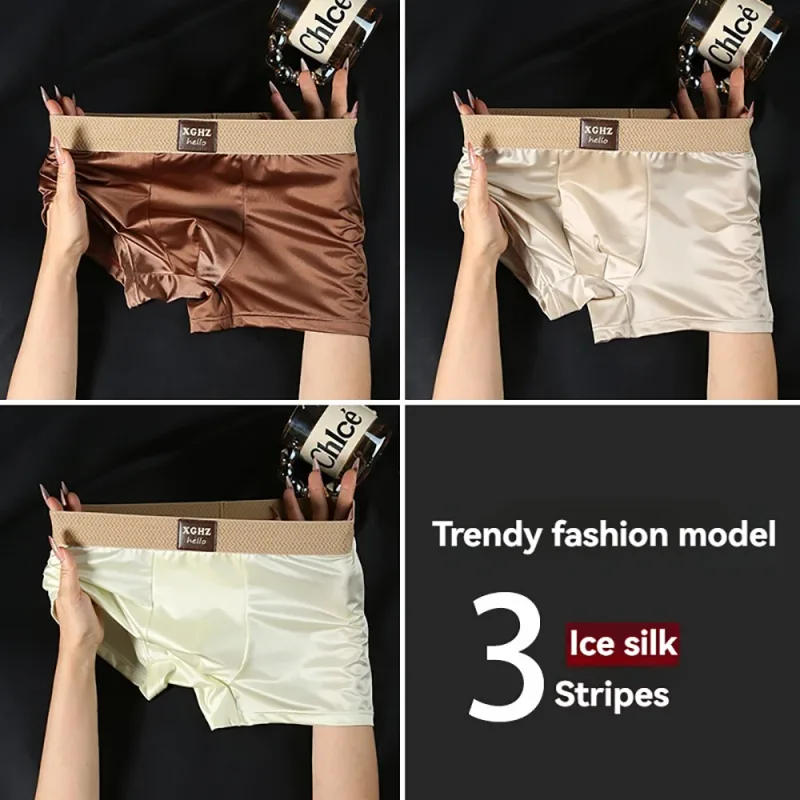 3PCS/Pack Luxury Ice Silk Satin-like Men's Panties Super Soft Boxer Homme Cool Breathable Comfortable Man Underwear Underpants — image 20