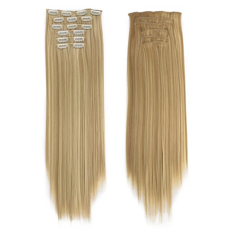 Synthetic Clip in Hair Extensions 6 Pcs/Set 16 Clips Long Straight Hairpieces Clip On Hair Extension for Women Blonde — image 19