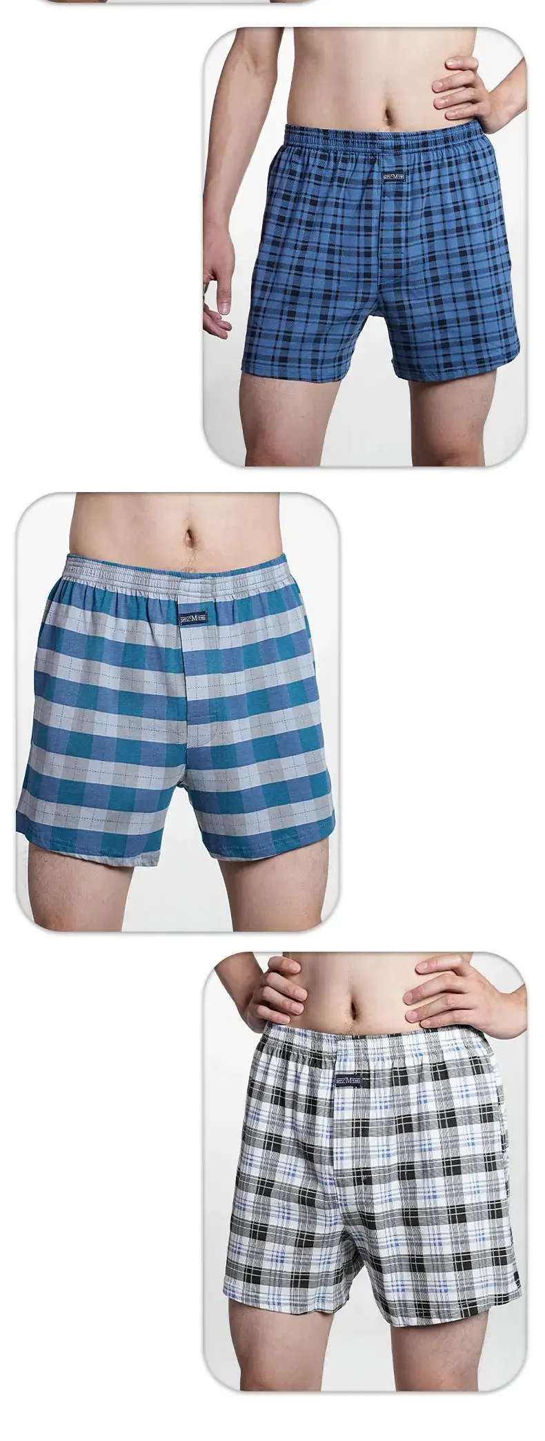 Men's High Waist Big Underpants Pure Cotton Boxer Shorts Underwear Casual Plaid Plus Size Aro Pants Pajama Bottoms at Home M-3XL