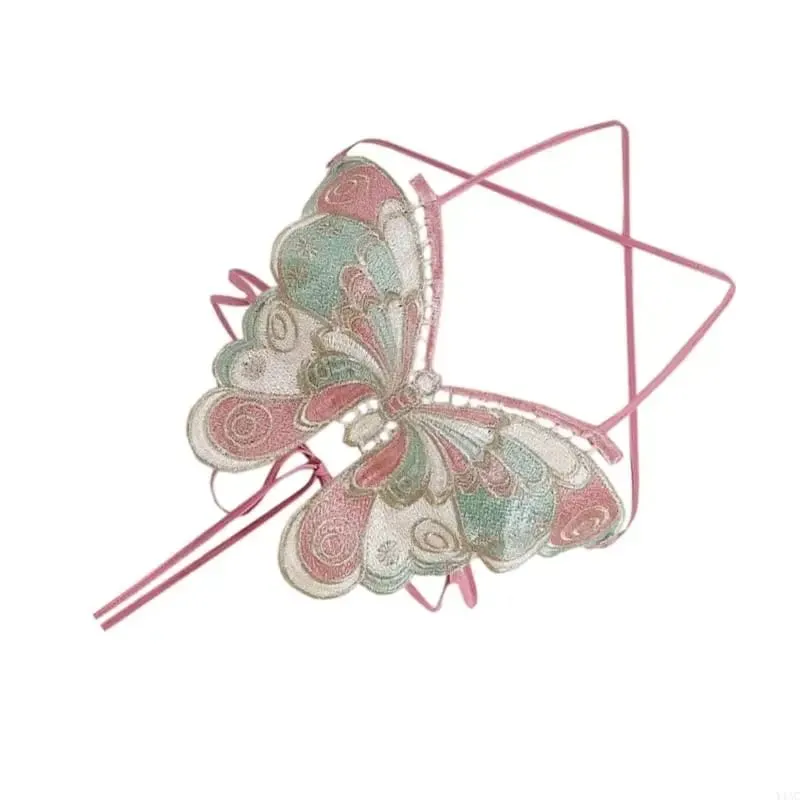 Y1AC Women Strappy Backless Beach Crop Top Butterfly Embroidery Halterneck Camisole — image 4
