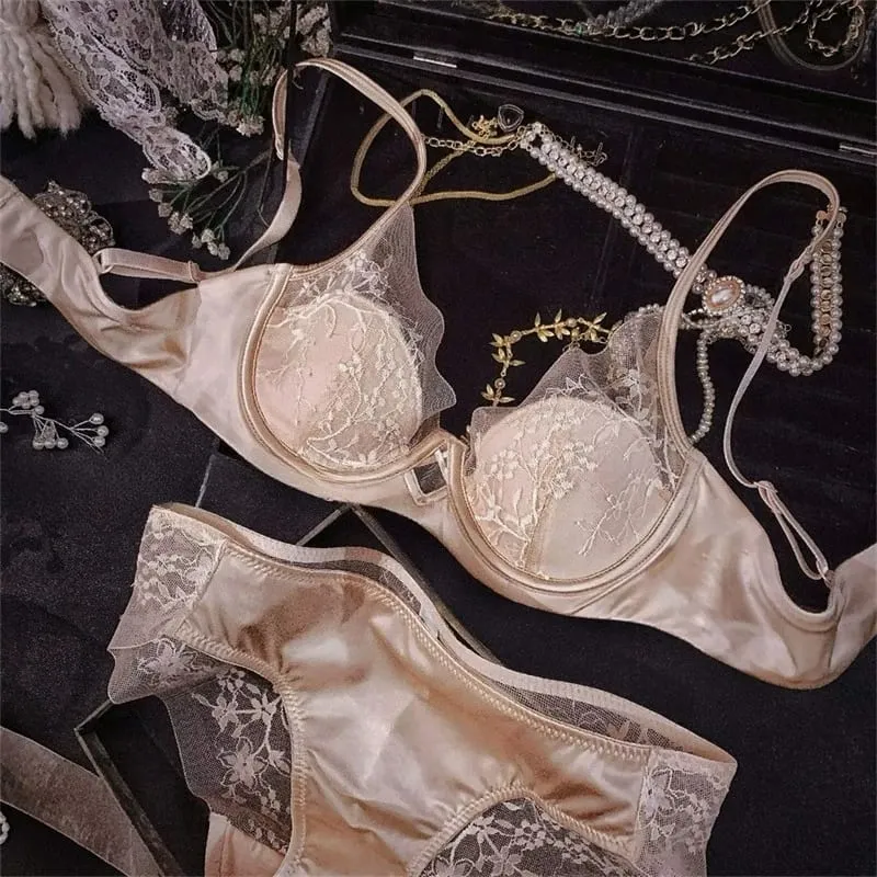 Set di lingerie in pizzo e raso in stile francese con spalline regolabili e reggiseno con imbottitura sottile e morbida biancheria intima per ragazze musulmane — image 4