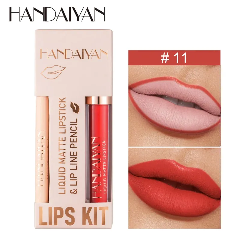 Women's 2-in-1 Lipstick Set with Lip Liner Waterproof Long-lasting Korean Makeup Matte Finish Cosmetics Kit Free Shipping