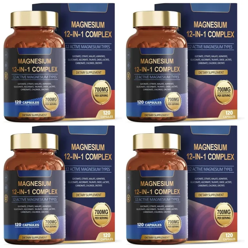 Magnesium Glycinate 12-in-1 Kompleks Tidur & Suasana Hati Mendukung Kesehatan Otot & Tulang Sitrat Malat Taurat 120 Kapsul Non-GMO