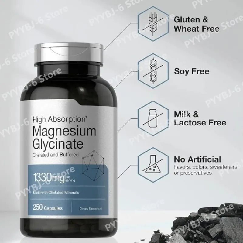 Magnesium Glycinate 1330mg (Elemental Magnesium) 250 Kapslar Kelaterade buffrade mineraler Icke-GMO glutenfritt kosttillskott — image 3