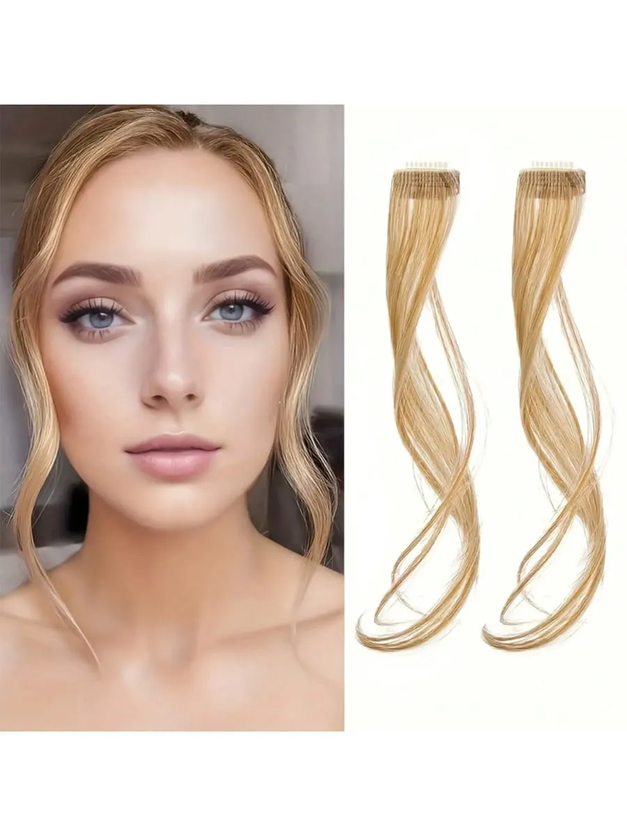 Long Side Air Bangs 2 PCS Synthetic Set Wavy Curly Clip in Curtain Bangs Front Side Bangs Face-Framing Highlights for Women — image 8