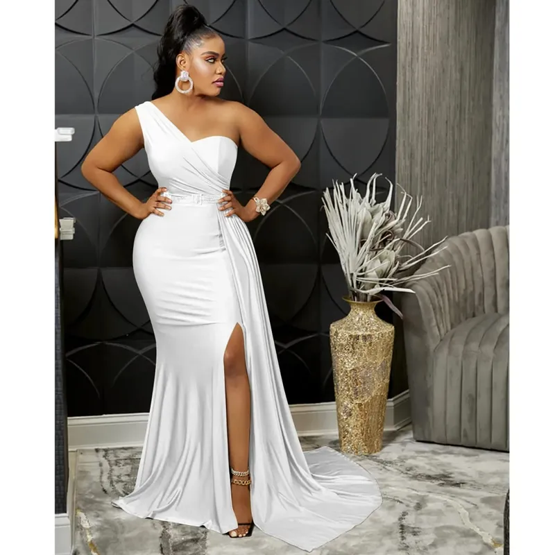 CM.YAYA One Shoulder Skew Neck Tassel Side Floor Length Mermaid Long Maxi Dress Women 2022 Sexy Party Club Even Prom Dresses — image 8