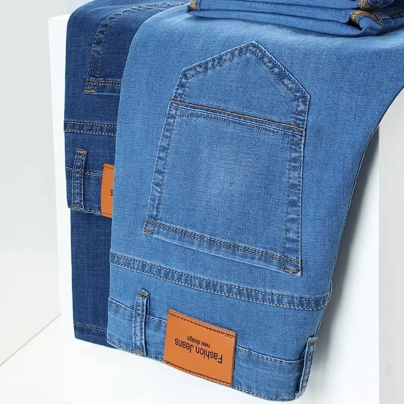 Man Pants Office Business Jeans Men Classic Blue Black Cotton Stretch Straight Denim Pants Male Brand Trousers — image 4