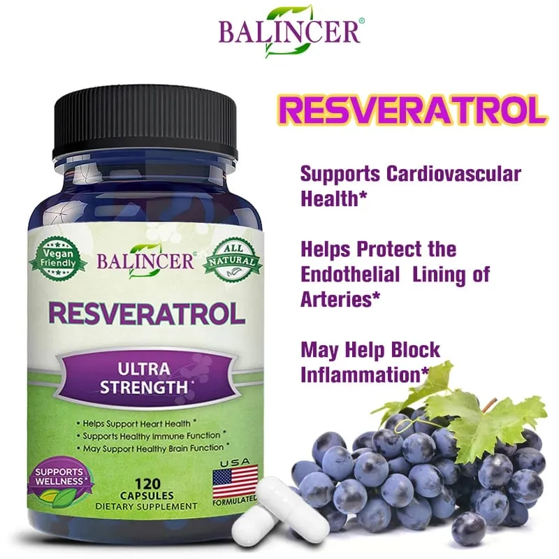 Balincer Resveratrol Complex Supports Cardiovascular Health Protects Arteries Boosts Immune System Promotes Smooth Skin — image 1