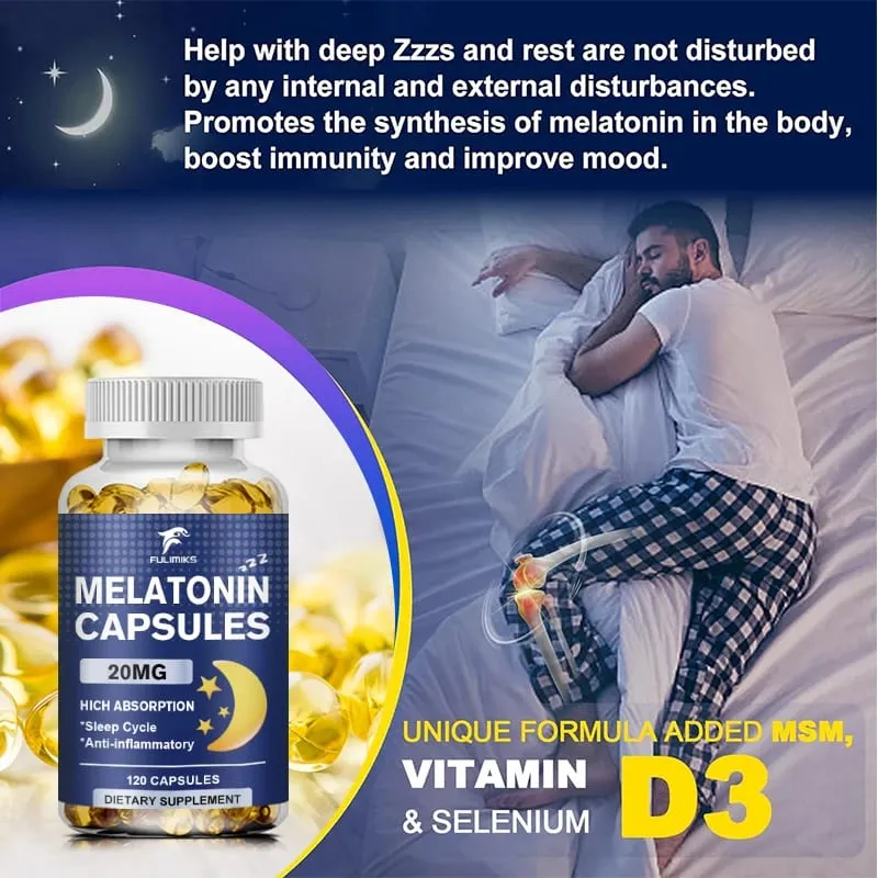 Suplemento dietético para sono de melatonina 20mg 120 cápsulas com sabor de morango contém melatonina - sono saudável — image 6