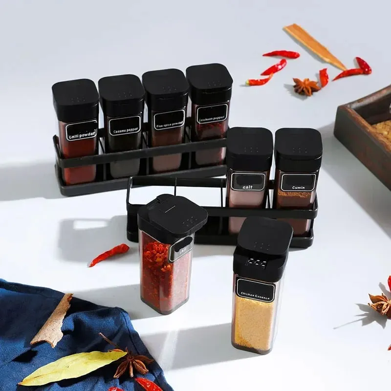 Spice Organizer Set 4-in-1 - Stackable Kitchen Bottles Airtight Lids for Salt Pepper Baking Countertop Space Saver Jars