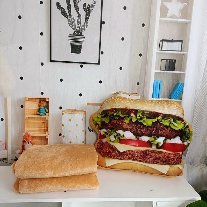 Travesseiro de hambúrguer de pelúcia realista, brinquedo de simulação, travesseiro de lance de hambúrguer de fast food com cobertor, almofada 2 em 1 — image 12