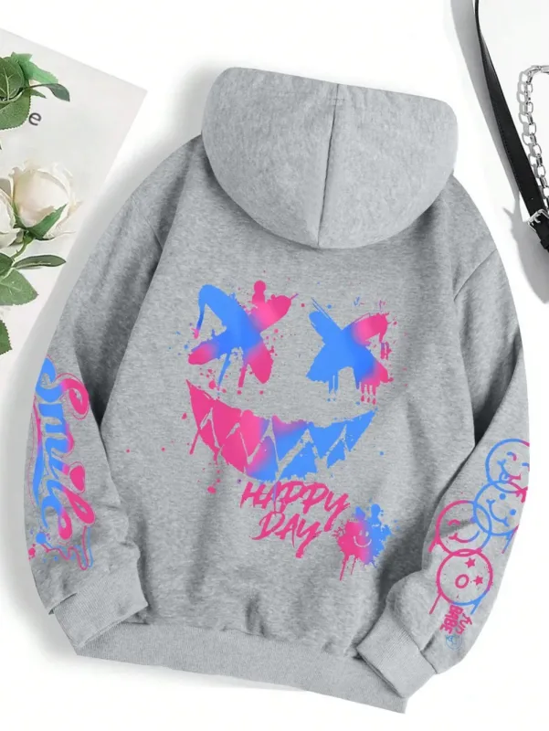 New Autumn Men's Personalized Smiling Face Print Comfortable Breathable Hooded Sweatshirt Outdoor Street Fashion Hooded Sweatshi — image 15