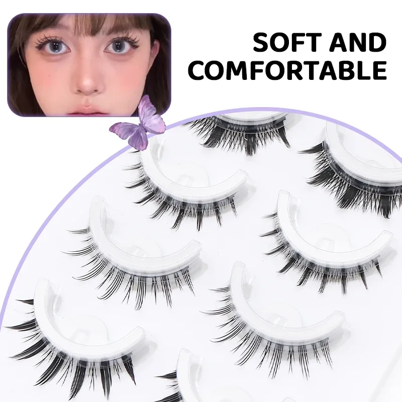 5 paires de faux cils auto-adhésifs Manga de Style mixte, sans colle, bande naturelle réutilisable, pour le maquillage quotidien des yeux — image 7