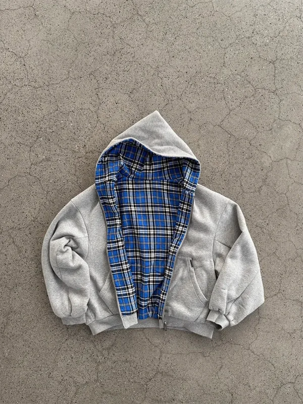 Mauroicardi Spring Oversized Reversible Hoodies Men Luxury Designer Clothing Hoodie with Plaid Lining Sweatshirt Streetwear 2025 — image 2