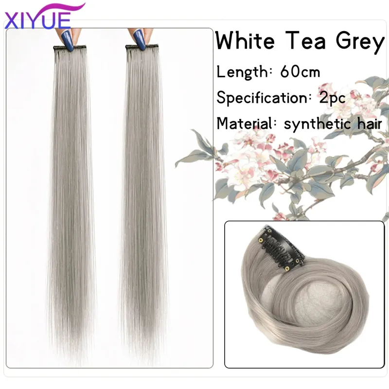 2pcs/pack Synthetic Colored Party Highlights Clip in Hair Extensions for Girls 24 inches Multi-colors Straight Hair Synthetic Ha — image 8