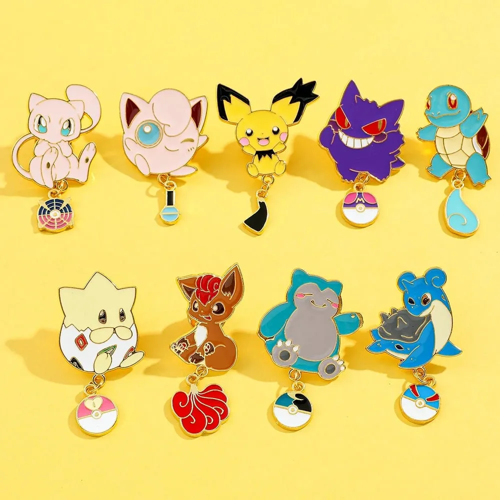 Enamel Pins Set - Cute Pikachu Squirtle Charmander Brooches for Backpacks Jackets - Anime Cartoon Badges Gift for Fans — image 1