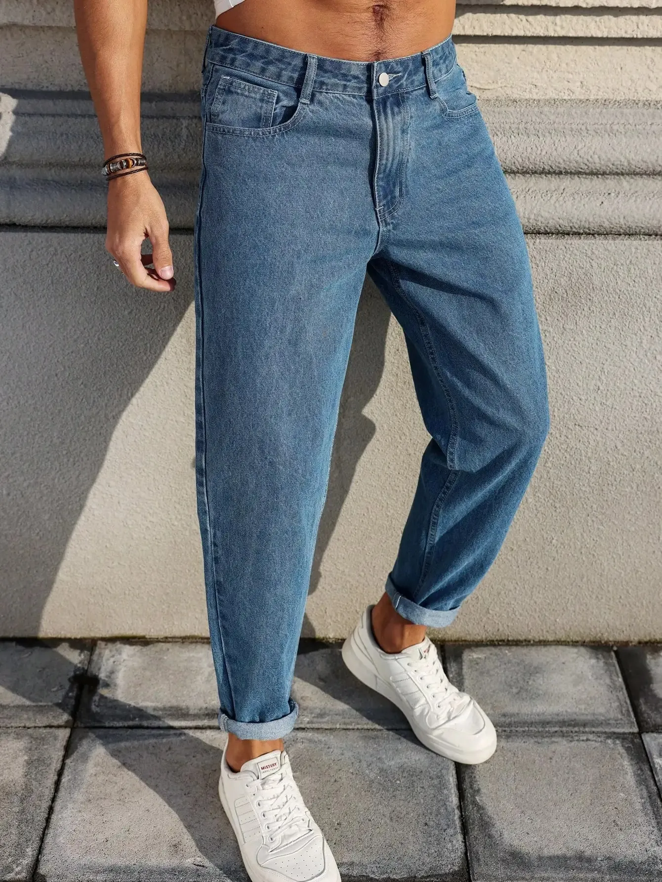 Men's Jeans Are Made of Classic Blue Denim Fabric with a Loose Fit Making Them an Indispensable Versatile Item in the Wardrobe. — image 3