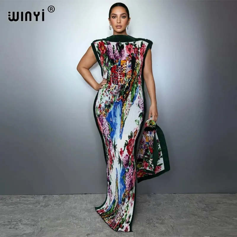 Plissee elastisches dünnes Kleid Frauen Crumple Design Plissee Luxus Abaya Muslim Party Kleid Poncho für Frauen Strand tragen Kaftan