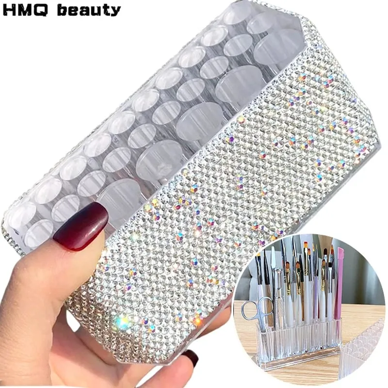 Acrylic Makeup Brushes Holder 26 Holes Rhinestone Diamond Cosmetics Storage Box Eyebrow Pencil Sorting Large Capacity Organizer — image 1
