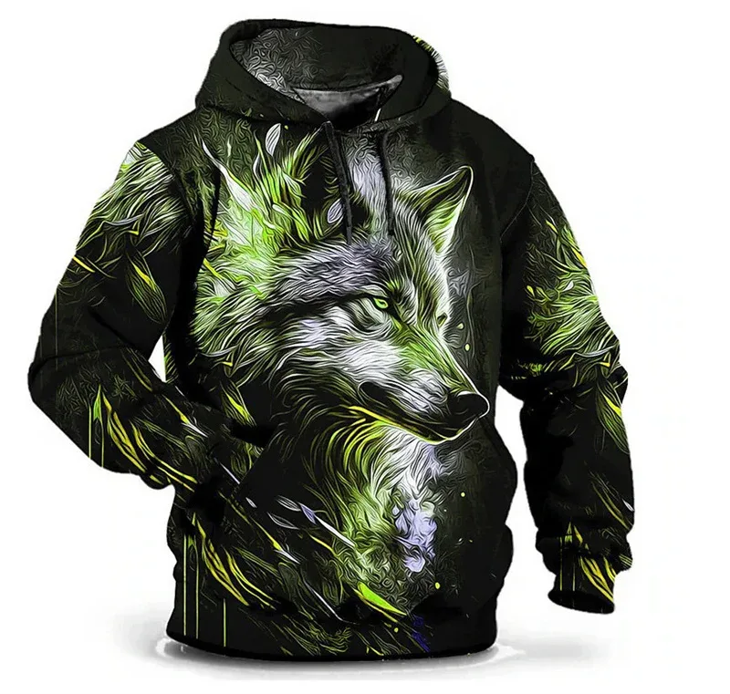 Moda wzór wilka męskie bluzy z kapturem z długim rękawem Street Hip Hop 3d nadruk zwierzęcy bluzy z kapturem 6XL Plus rozmiar codzienna bluza z kapturem