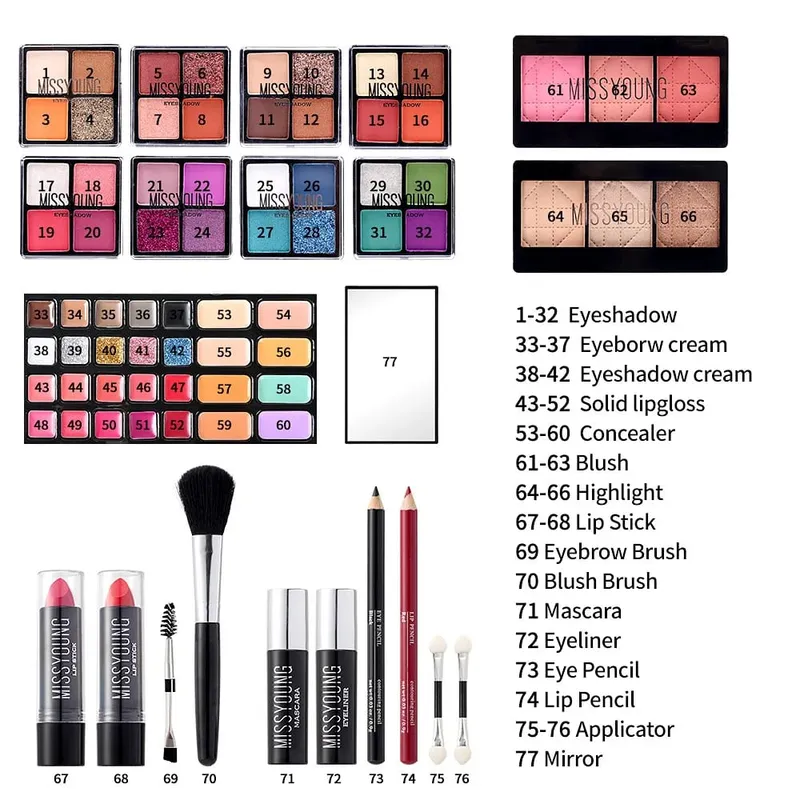 Makeup Gift Set for Women Full Kit All in One Make Up Eyebrow Powder Lipstick Lip Gloss Brush Shimmer Glitter Eye Shadow Palette — image 4