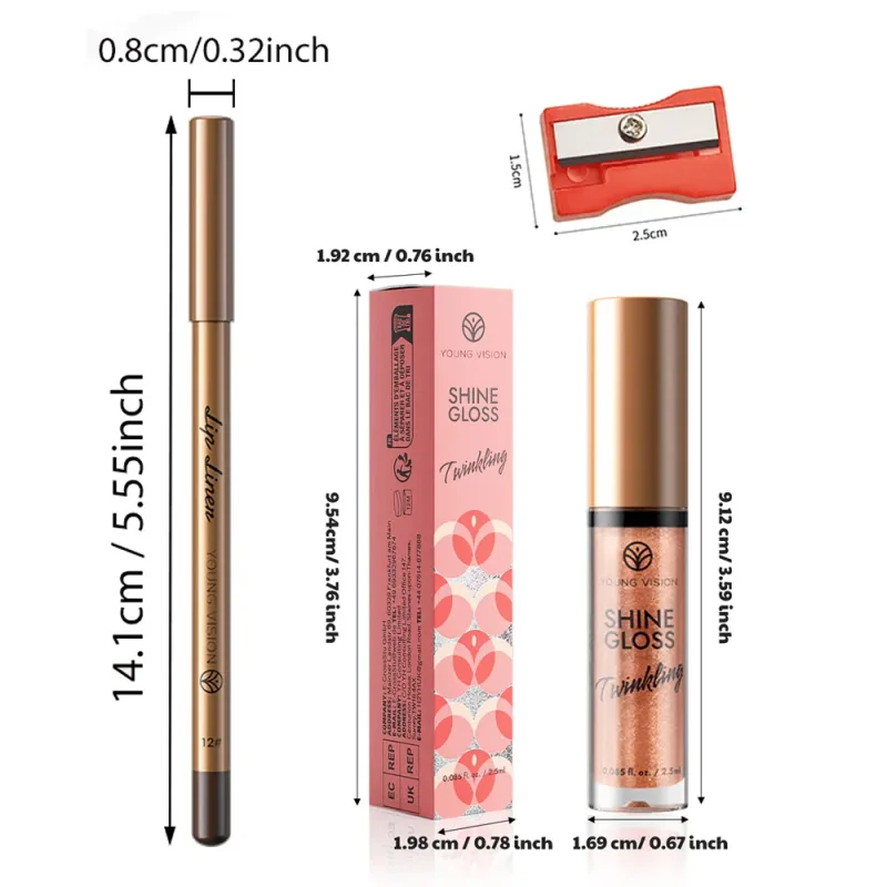 2pc Set Matte Lip Liner And Starry Glitter Lip Gloss Pearlescent Fine Shimmer Long-Lasting Hydration Non-Sticky Makeup — image 6