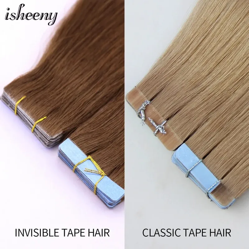 Isheeny Invisible Tape In Hair Extensions 12" 16" 20" Skin Weft Tape Ins 10ks Natural Straight Machine Made Remy Human Hair