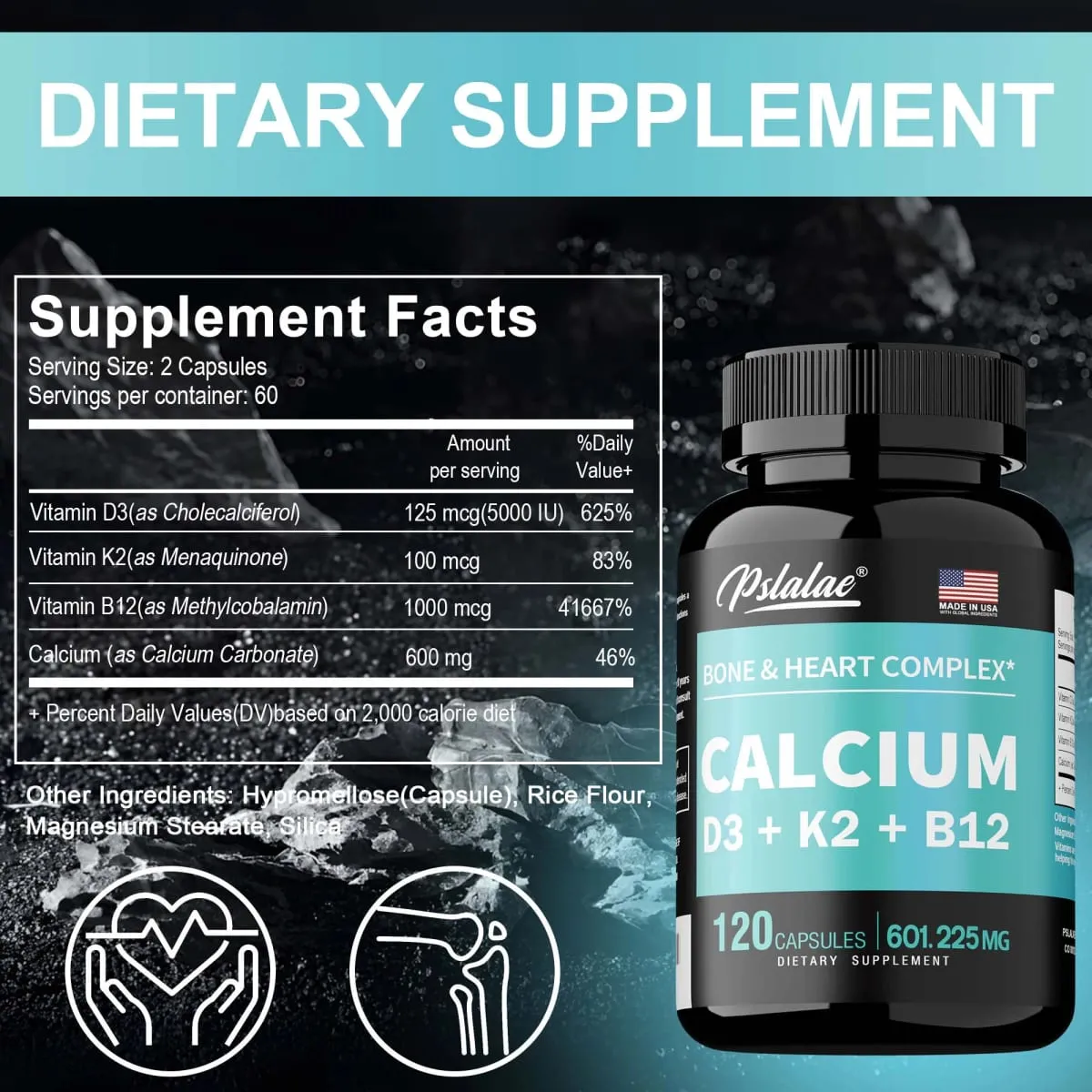4-in-1 Calcium Supplement with Vitamin D3 K2 B12 - Supports Bones Teeth Heart and Immune System Function — image 2