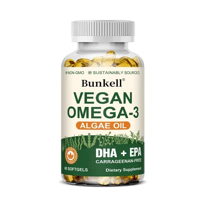 Olejek z alg Omega 3 | Plus DHA EPA Non GMO Ogólny stan zdrowia | Substytut oleju rybnego 120 kapsułek Kapsułki miękkie