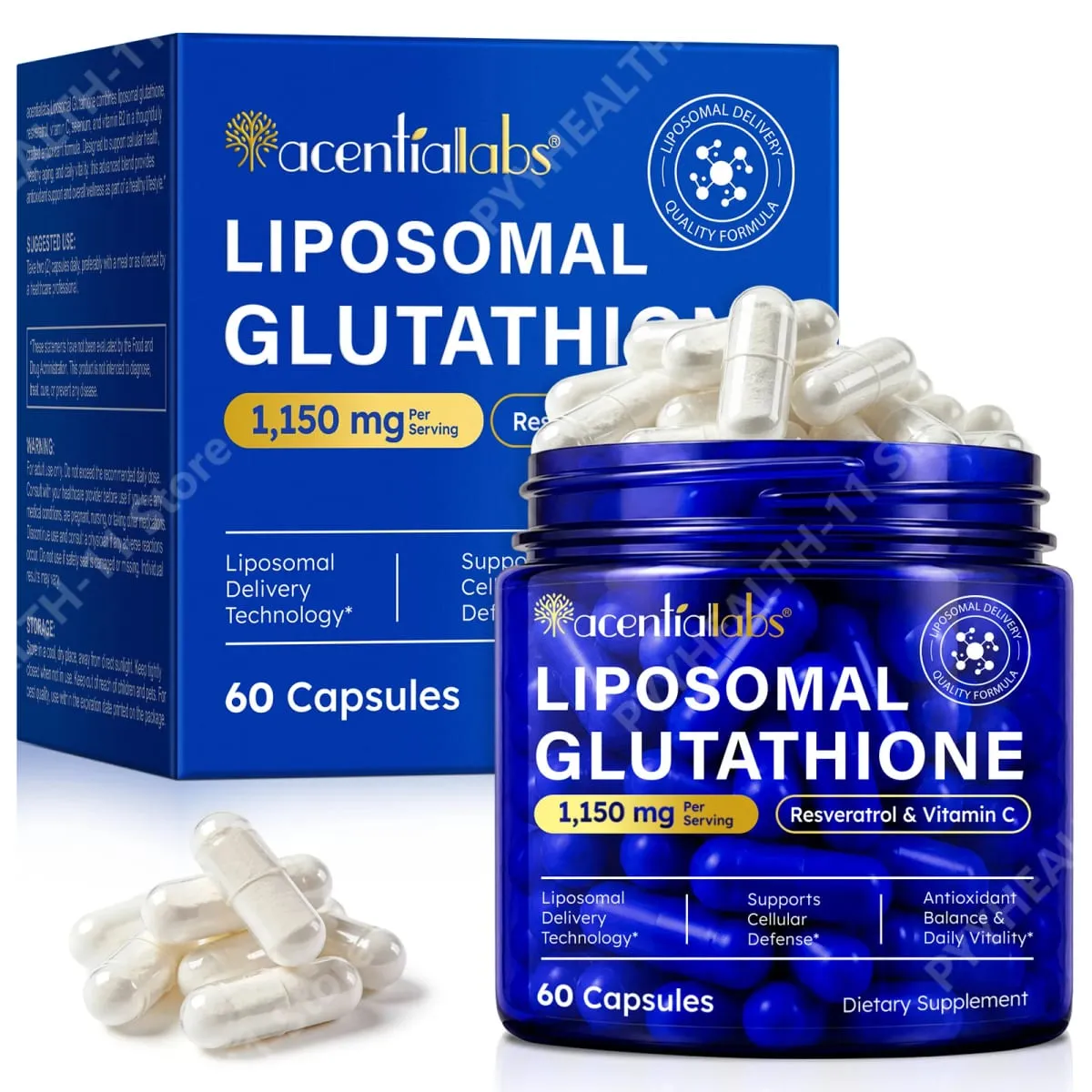 Liposomal glutathionkapsler med resveratrol vitamin C til antioxidantforsvar Immun- og cellestøtte 60 kapsler — image 1