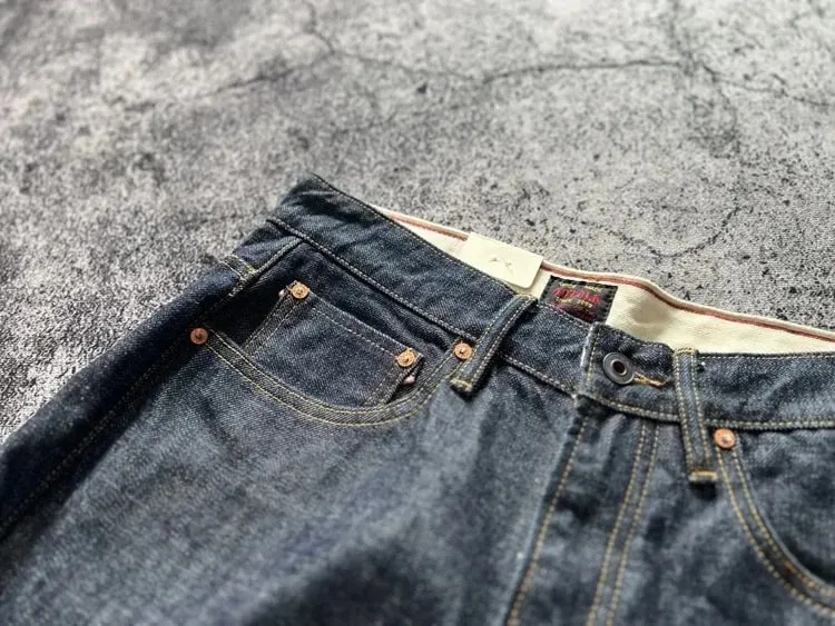 15oz Heavyweight Thick Selvedge Indigo Denim Jeans Sakura Ruffle 2025 Spring 100% Cotton Loose Straight Pants Japanese Men — image 5