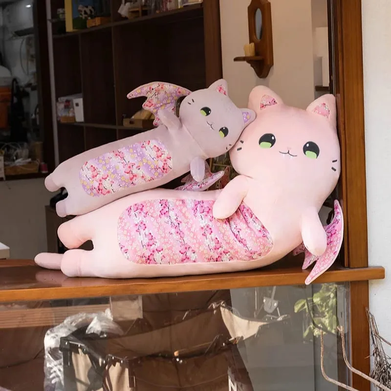 60cm Cute Cat Body Pillows Cherry Blossom Cat with Bat Wing Plush Toys Kawaii Soft Sleeping Pillow Cushion Girl Birthday Gift — image 3