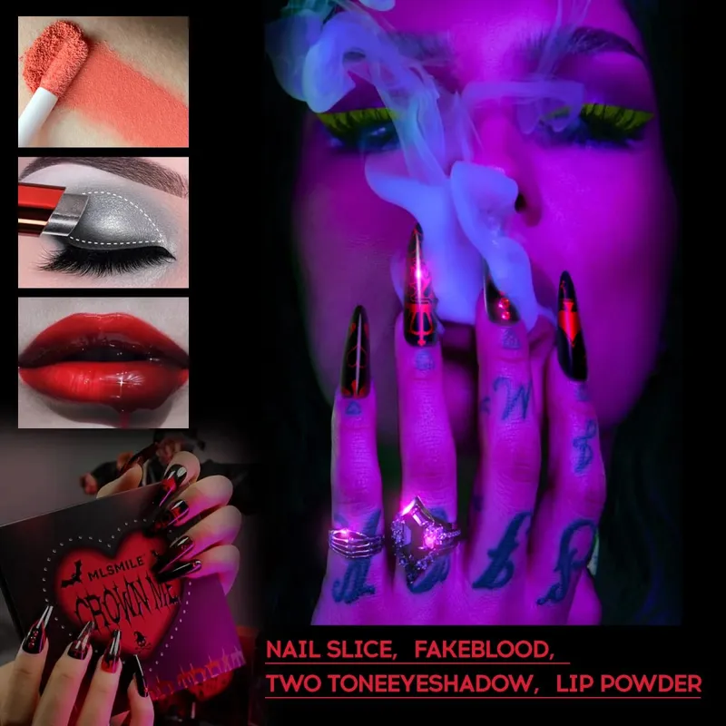 Halloween Makeup Set with Fake Blood Lip Tint Eyeshadow &3D Self-Adhesive Nail Art Stickers Special Effects Makeup Set Party SFX — image 3