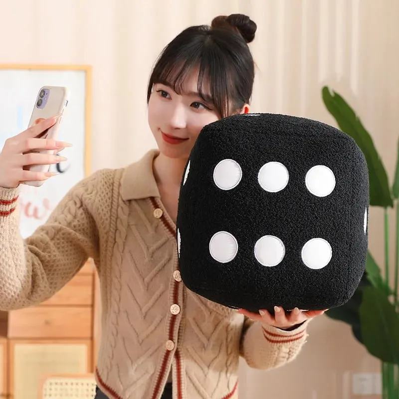 8/25cm Stuffed Mahjong Dice Plush Pillow Soft White Black Back Support Plushie Interactive Indoor Game Instrument Gift — image 5