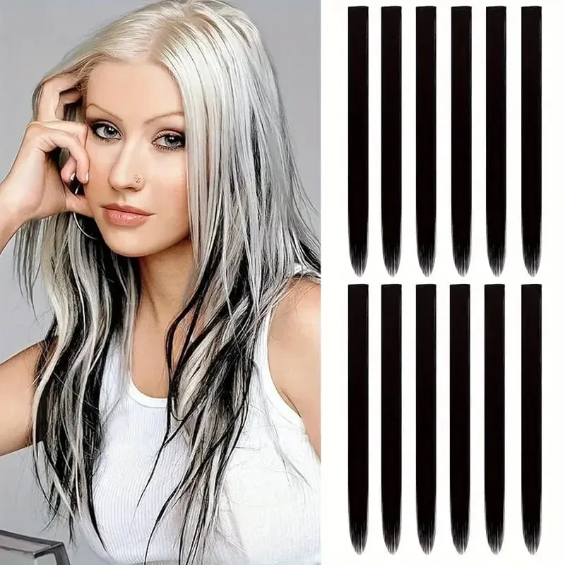 12 Pcs Colored Hair Extensions: Straight Hairpiece Multi-Color Party Highlights Clip-in Synthetic Hair Extensions for Women — image 12