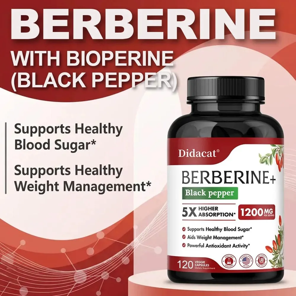 Cápsulas de suplemento de berberina premium de 1200 mg que respaldan el sistema inmunológico, el bienestar cardiovascular y gastrointestinal