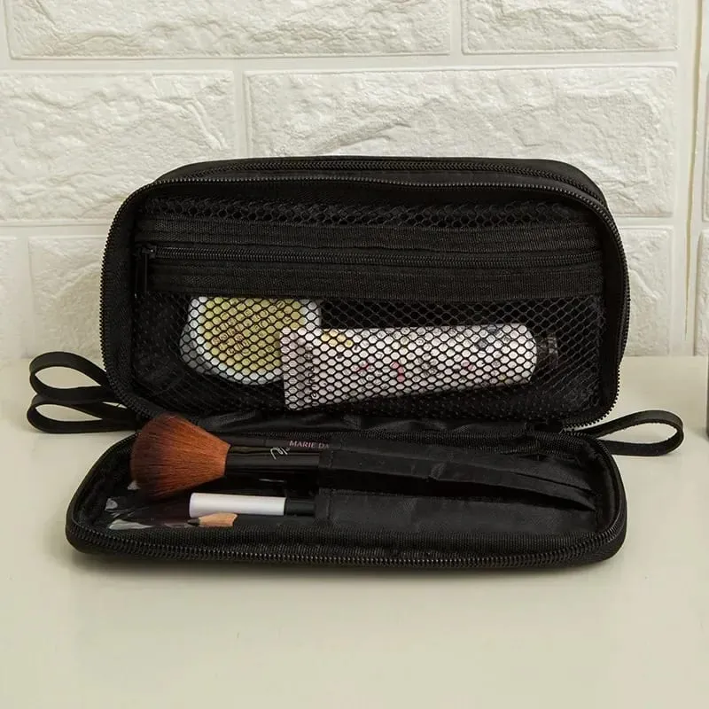 Large Capacity Makeup Brushes Storage Bag Double-Zipper Comestic Tools Organizer Wide-open Vertical Free-Standing Brush Holder
