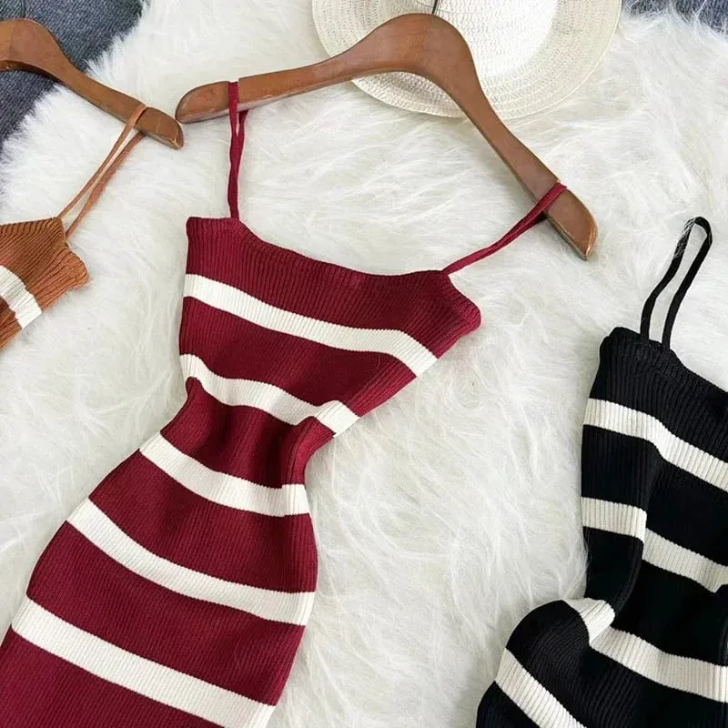 Summer Stripe Elastic Bodycon Strap Kjole 2024 Sexet Strand Solkjole Kvinder Casual Slank Blyant Vestidos Maxi Lang Kjole — image 3