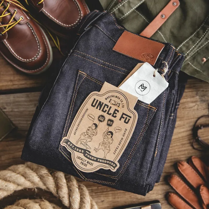 Maden Retro 11.6oz Cotton Selvedge Raw Denim Jeans Tapered Regular Fit Jeans with Zipper Fly High Quality Versatile Men's Pants — image 3