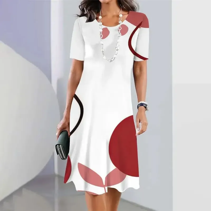 New Geometric Curve Graphic Print Women's Dresses Elegant Loose Short Sleeve O-Neck Summer Dresses Female Fashion Sundress — image 12