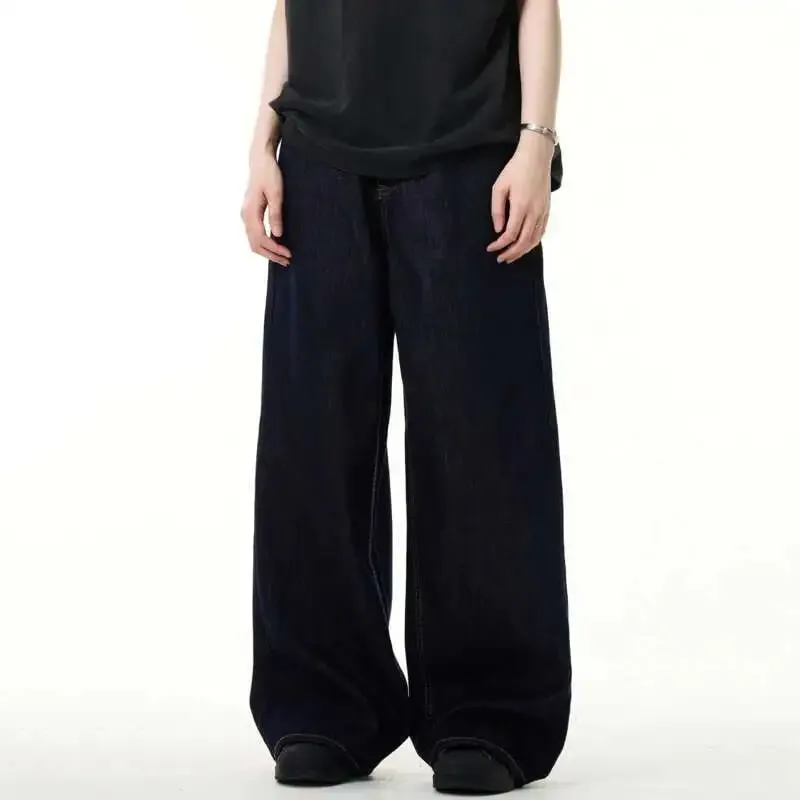 Simple Men's Denim Pants Vintage Washing Wide Leg Loose Jeans Casual Straight American Style Male Trousers New 2026 9W190