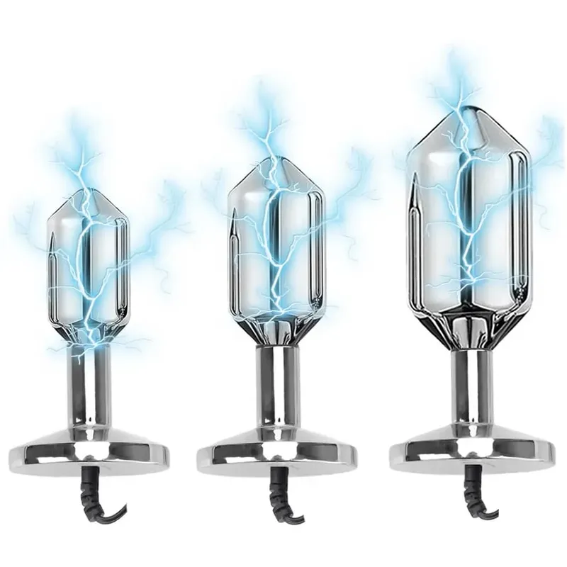 Bi-polar Electro Shock Anal Butt Plug Set Small Medium Large Metal Anal Beads Electric Shock Stimulation Sex Toy — image 1