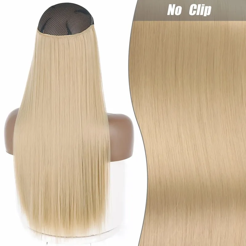 Synthetic Long Wavy No Clips Invisible Wire Hair Extensions Black Brown Blonde Fish Line False Hairpiece Piece — image 17