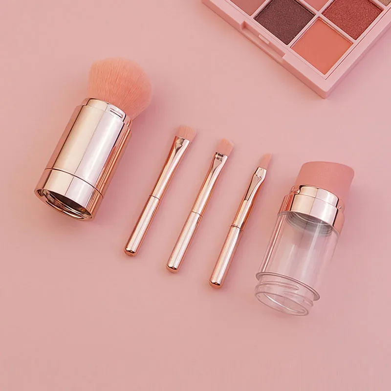5 In 1 Portable Retractable Makeup Brushes For Foundation Eyebrow Lip Eyeshadow Loose Powder Cosmetic Set Makeup Brush Tools — image 2