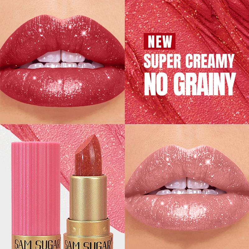 Diamond Pink Lipstick Chocolate Brown Metallic Glitter Lipstick Long-Lasting Waterproof Shimmer Pearl Sparkling Lip Gloss Makeup — image 6