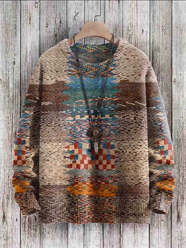 Vintage Pattern Print Knit Pullover Sweater Pambabae Para sa Lalaki Sweater — image 6