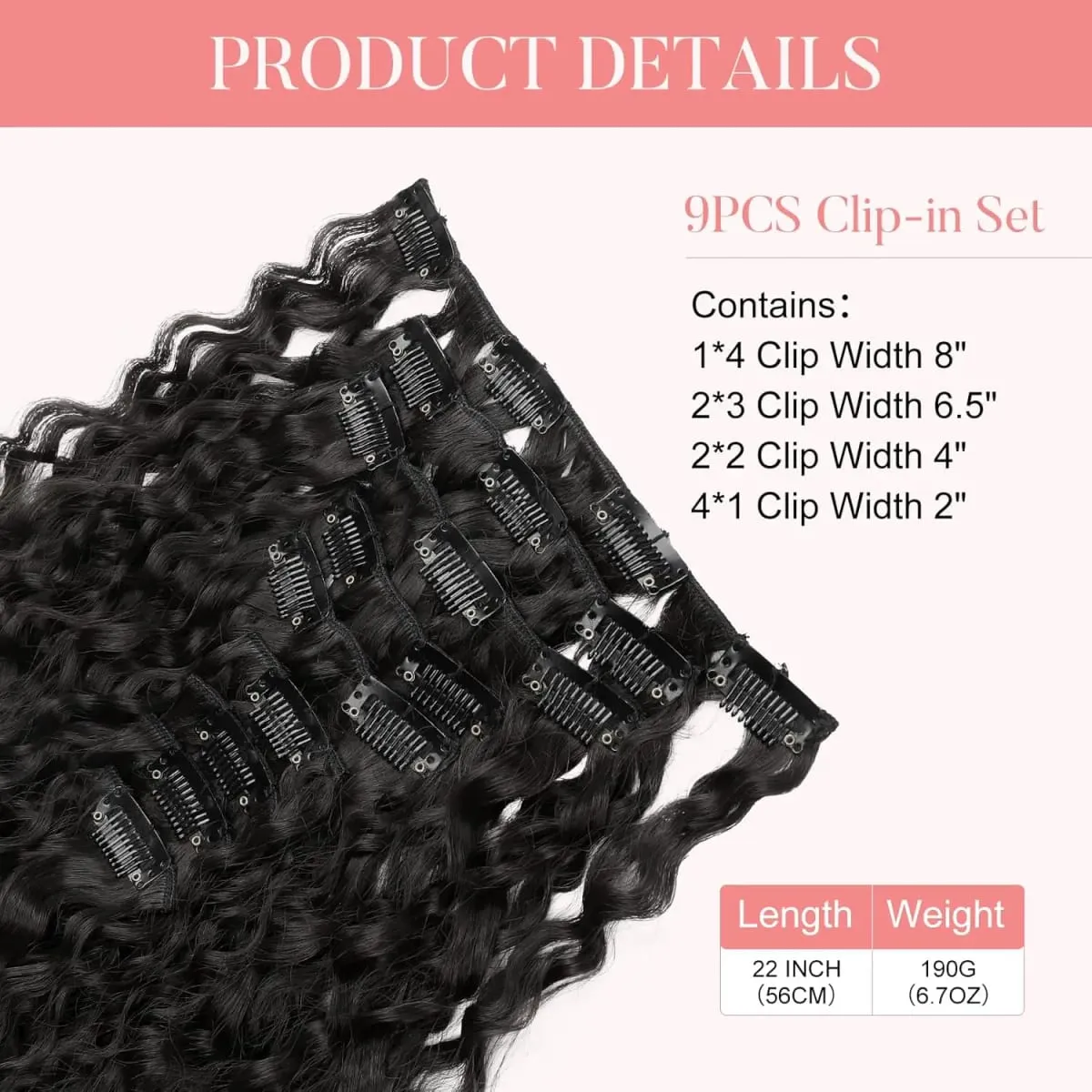 9PCS Clip in Hair Extensions 22 Inch Curly Hair Extension Long Soft Synthetic Hairpieces for Women — image 4