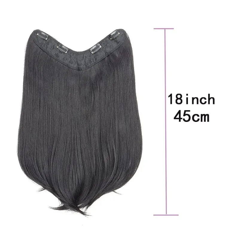 18Inch Synthetic V Long Curly Inner Buckle Hair Extension Black Brown Hairpiece Wig for Women