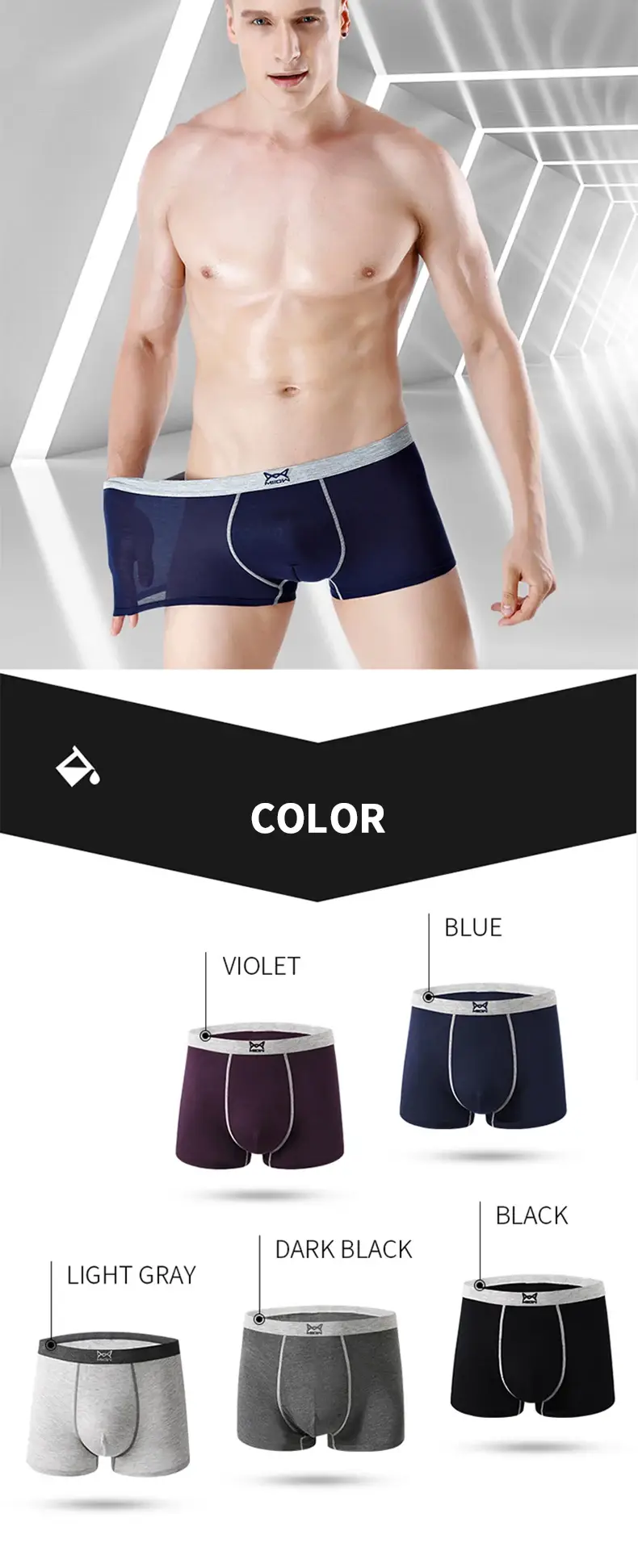 MiiOW 3pcs 40S Modal Men Boxers Underwear Breathable Mesh Men's Panties Boxershorts 3A Graphene Antibacterial Man Underpants — image 15