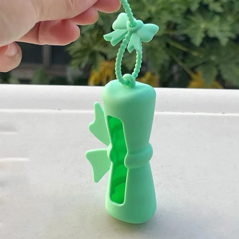 New Bow Candy Peanut Shape Silicone Lipstick Cover Keychains Solid Color Lipstick Storage Bag Light Weight Lip Balm Holder